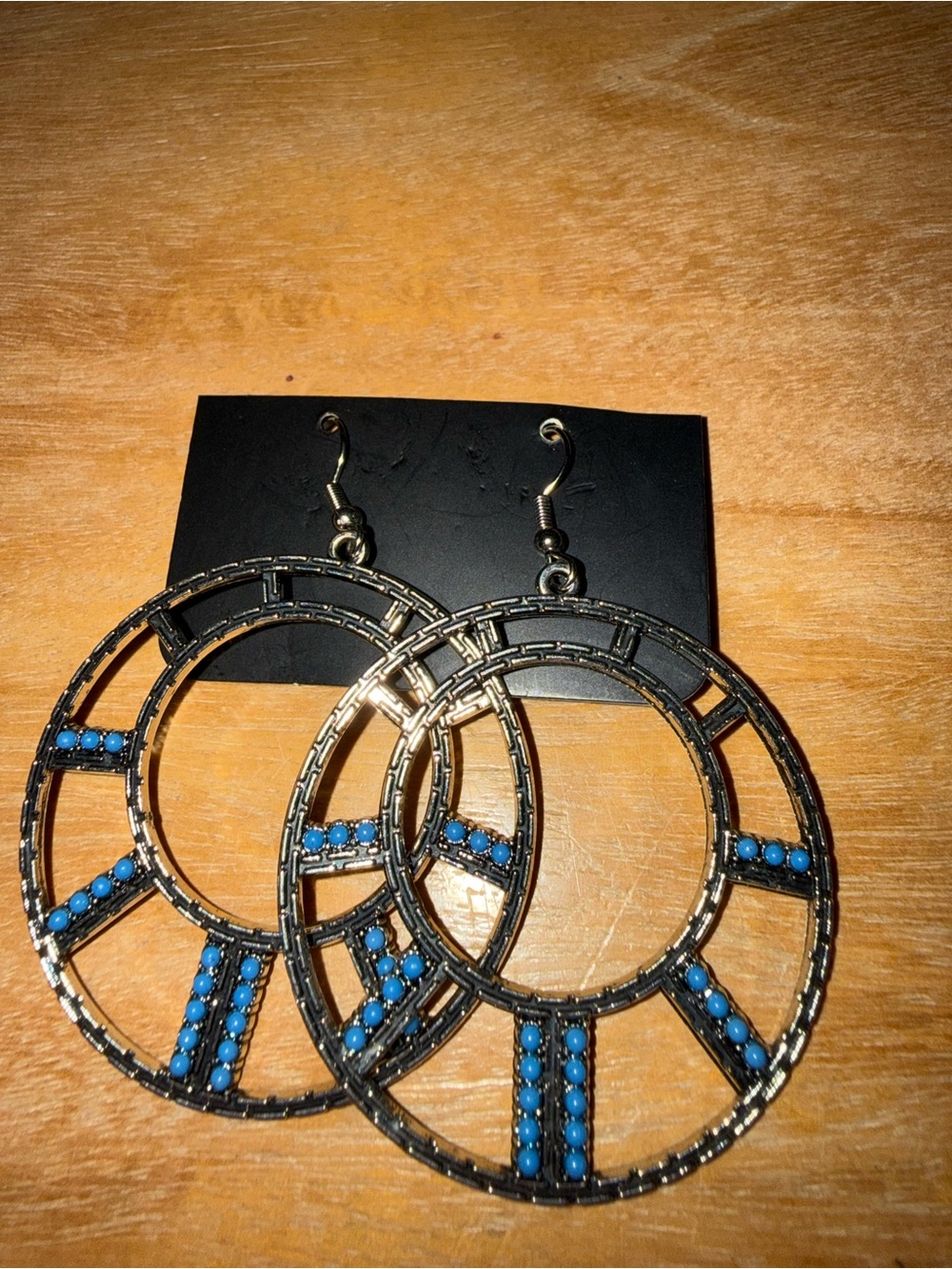 Blue Beaded Hoop Dangle Earrings - Women Jewelry